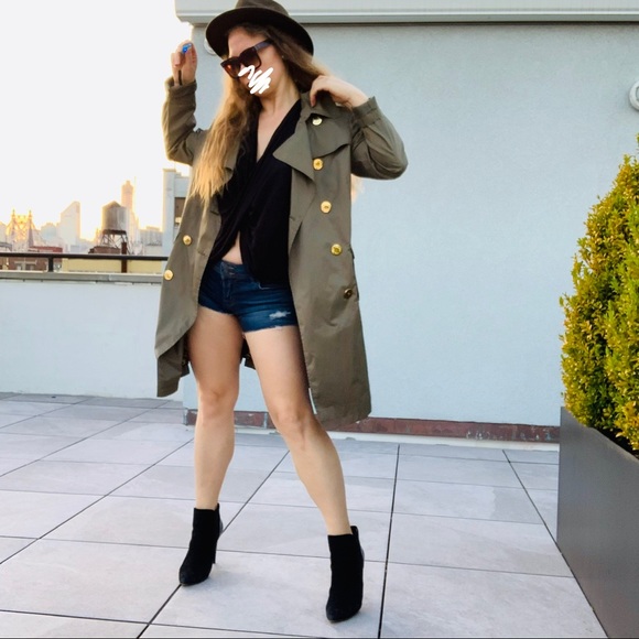 Baby Phat Double-Breasted Trench Coat Weather Leopard Camo Green Trench Coat - Picture 6 of 15